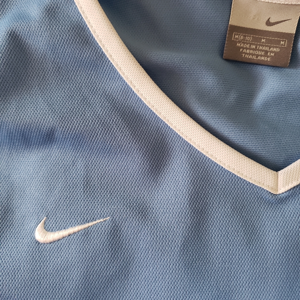 Nike Light Blue Short Sleeve Athletic Top with White Stripe On Sleeves - Picture 2 of 5